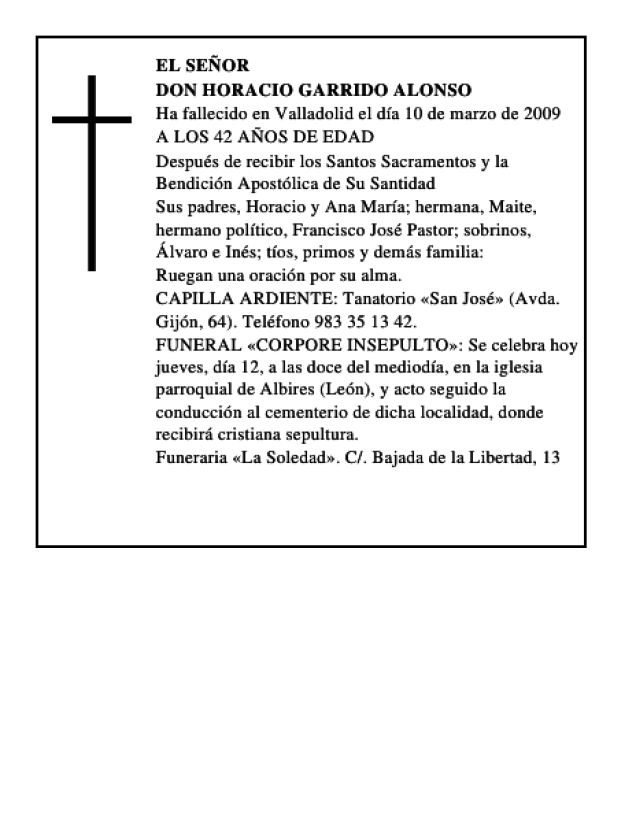 Don Horacio Garrido Alonso Esquela Necrol Gica El Norte De Castilla
