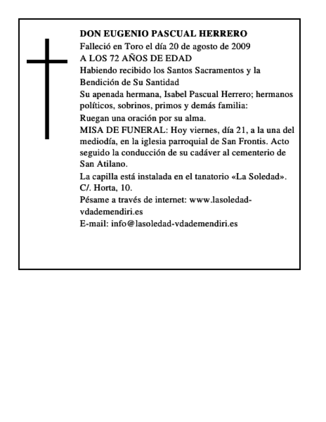 DON EUGENIO PASCUAL HERRERO Esquela Necrológica El Norte de Castilla