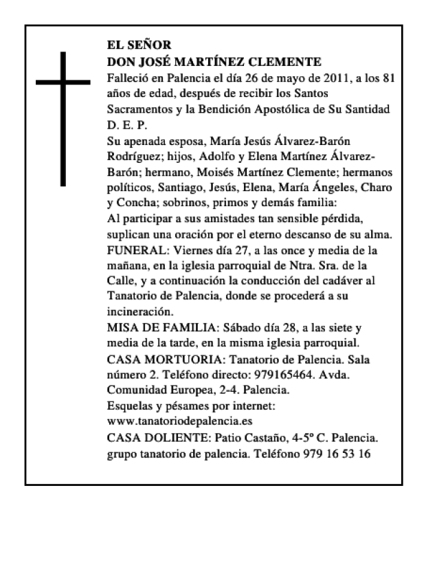 Don José Martínez Clemente Esquela Necrológica El Norte de Castilla