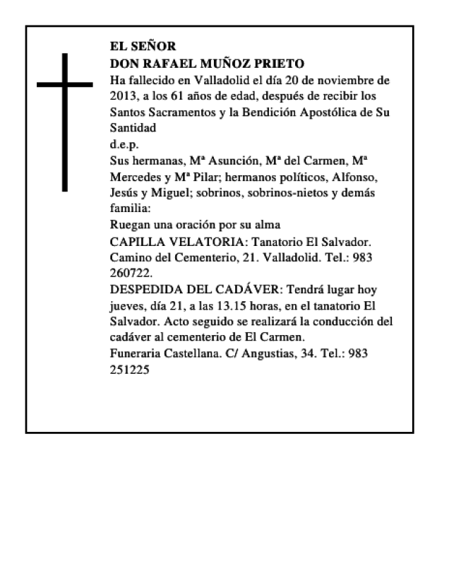 Don Rafael Muñoz Prieto Esquela Necrológica El Norte de Castilla