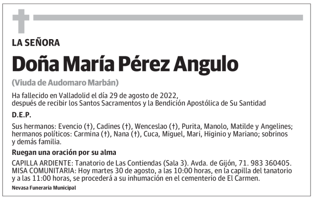 Mar A P Rez Angulo Esquela Necrol Gica El Norte De Castilla