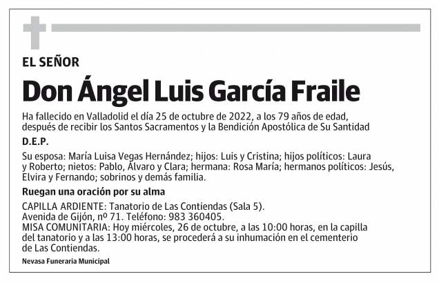 Ángel Luis García Fraile Esquela Necrológica El Norte de Castilla