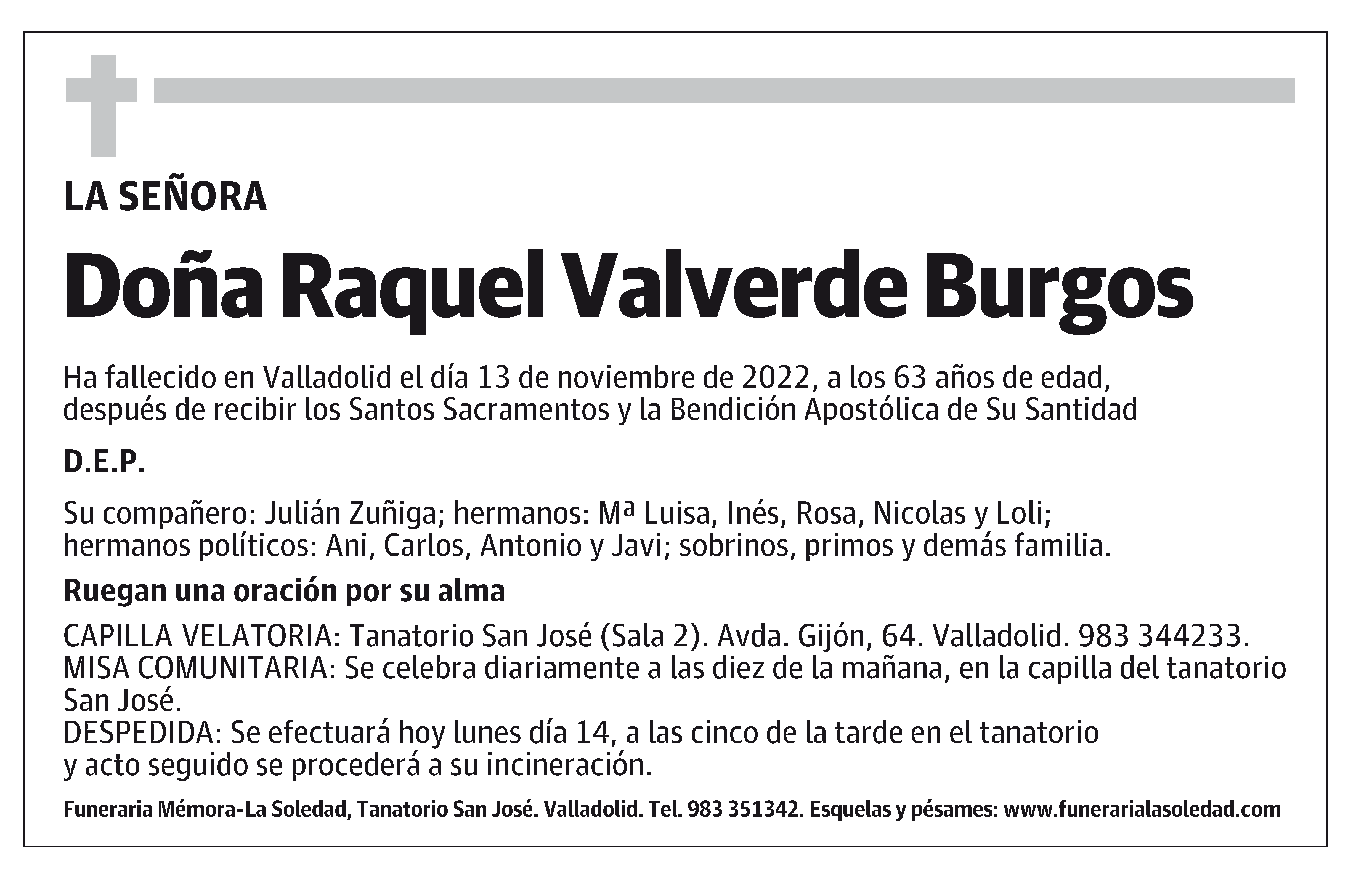 Raquel Valverde Burgos Esquela El Norte De Castilla