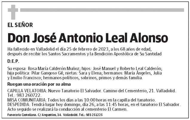 José Antonio Leal Alonso Esquela Necrológica El Norte de Castilla