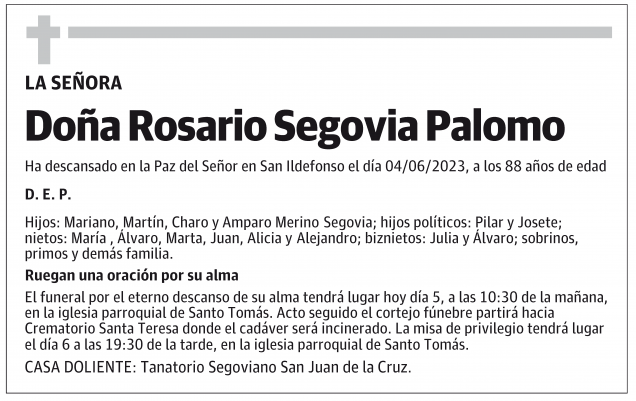 Rosario Segovia Palomo Esquela Necrol Gica El Norte De Castilla