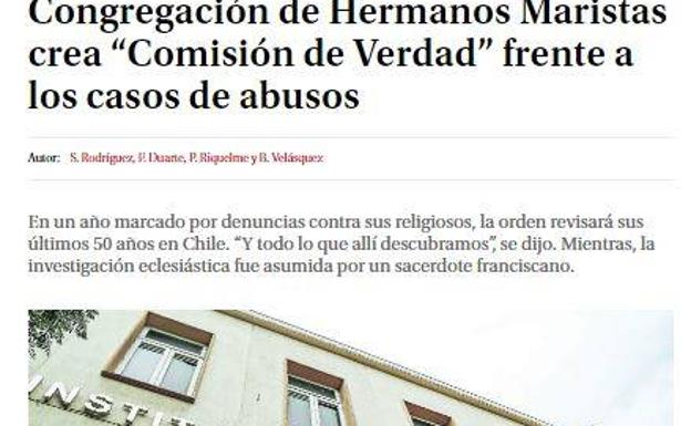 Pantallazo del periódico chileno La Tercera./
