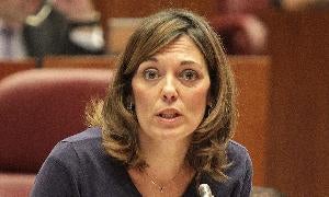 La consejera de Familia e Igualdad, Milagros Marcos, en las Cortes. / A. Quintero/
