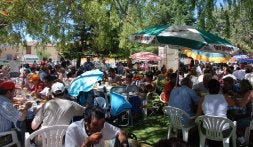 Los vecinos disfrutan de la paella en el parque. /E. FRONTELA/