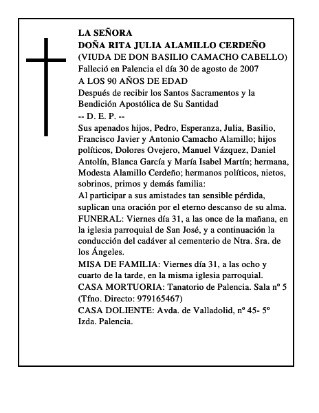 DOÑA RITA JULIA ALAMILLO CERDEÑO