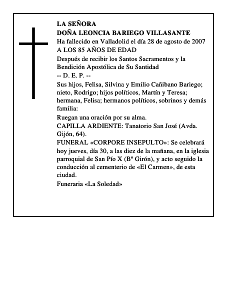 DOÑA LEONCIA BARIEGO VILLASANTE