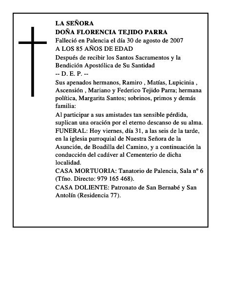DOÑA FLORENCIA TEJIDO PARRA