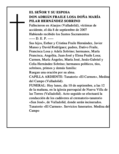 DON ADRIÁN FRAILE LOSA DOÑA MARÍA PILAR HERNÁNDEZ SOBRINO