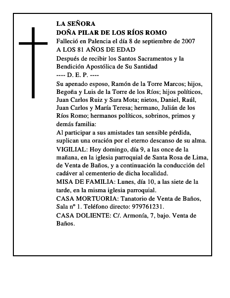 DOÑA PILAR DE LOS RÍOS ROMO