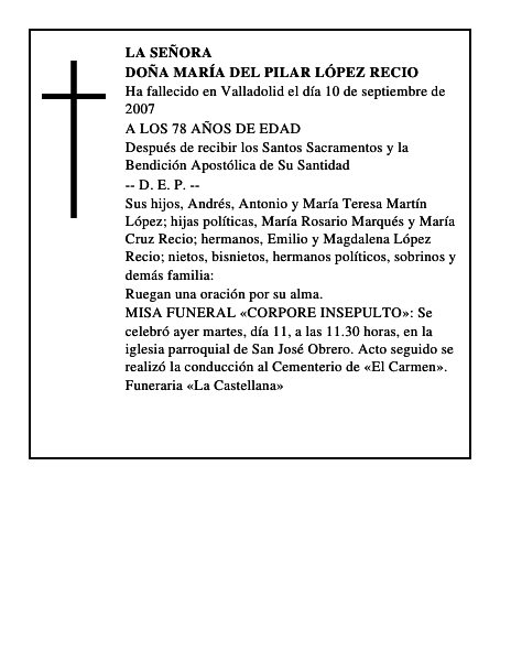 DOÑA MARÍA DEL PILAR LÓPEZ RECIO