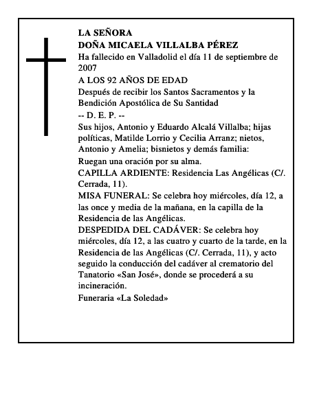 DOÑA MICAELA VILLALBA PÉREZ
