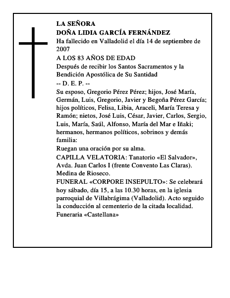 DOÑA LIDIA GARCÍA FERNÁNDEZ