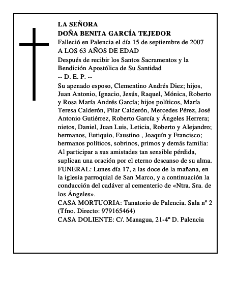 DOÑA BENITA GARCÍA TEJEDOR