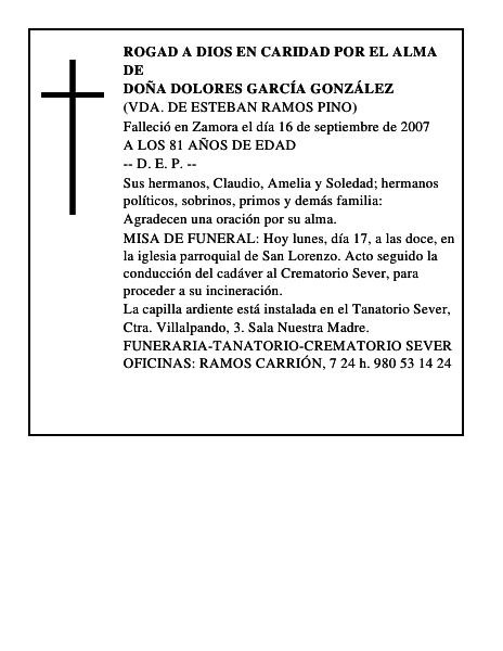 DOÑA DOLORES GARCÍA GONZÁLEZ