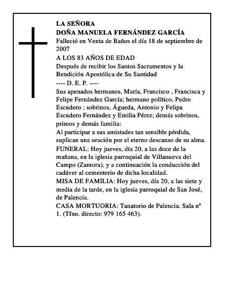 DOÑA MANUELA FERNÁNDEZ GARCÍA