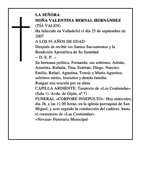 DOÑA VALENTINA BERNAL HERNÁNDEZ
