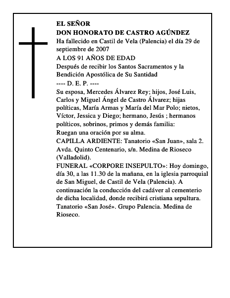 DON HONORATO DE CASTRO AGÚNDEZ