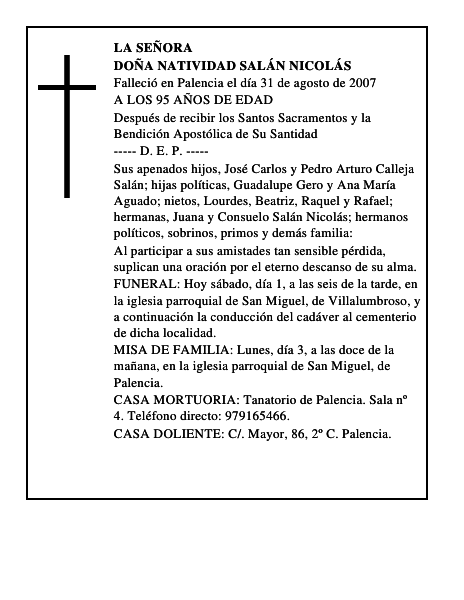 DOÑA NATIVIDAD SALÁN NICOLÁS