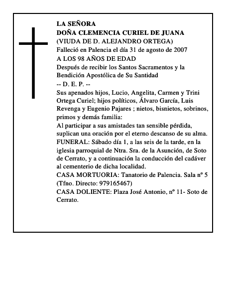 DOÑA CLEMENCIA CURIEL DE JUANA