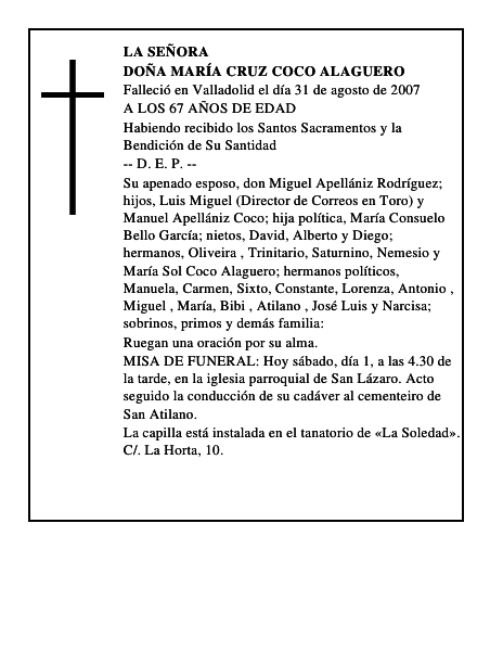 DOÑA MARÍA CRUZ COCO ALAGUERO