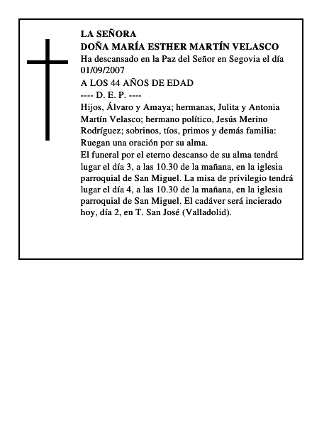 DOÑA MARÍA ESTHER MARTÍN VELASCO