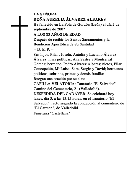DOÑA AURELIA ÁLVAREZ ALBARES