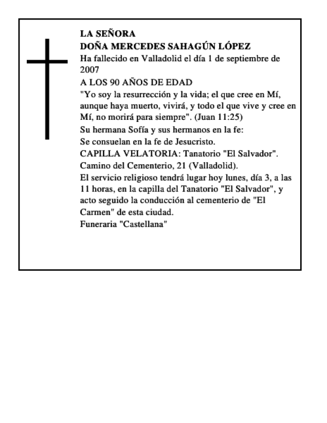 DOÑA MERCEDES SAHAGÚN LÓPEZ