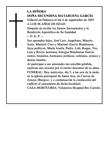 DOÑA SECUNDINA MATABUENA GARCÍA