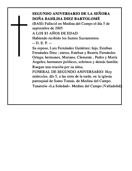 DOÑA BASILISA DIEZ BARTOLOMÉ