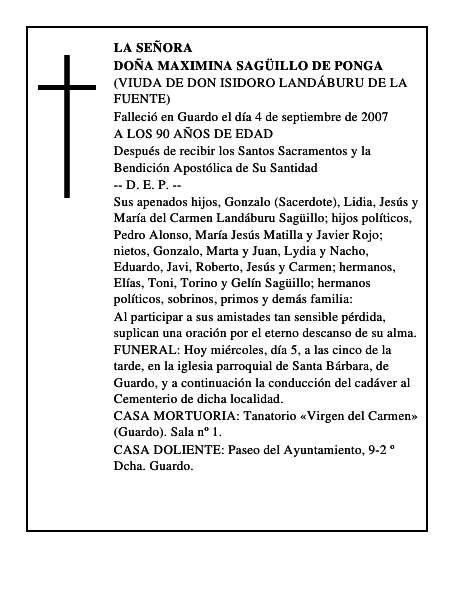DOÑA MAXIMINA SAGÜILLO DE PONGA