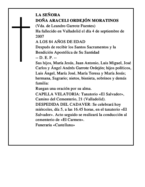 DOÑA ARACELI ORDEJÓN MORATINOS