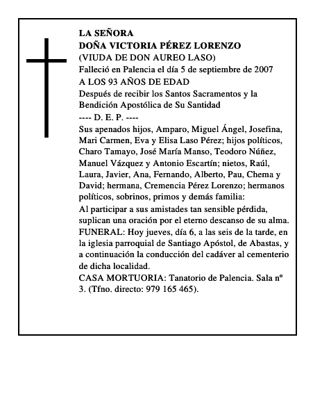 DOÑA VICTORIA PÉREZ LORENZO