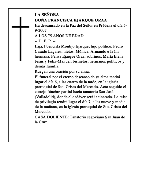 DOÑA FRANCISCA EJARQUE ORAA