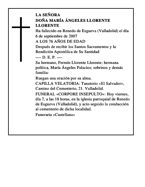 DOÑA MARÍA ÁNGELES LLORENTE LLORENTE