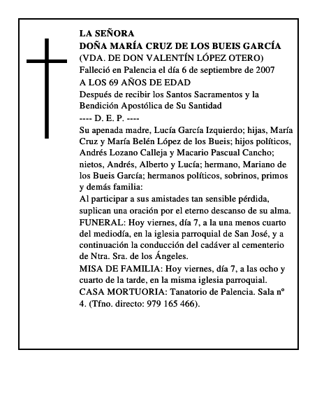 DOÑA MARÍA CRUZ DE LOS BUEIS GARCÍA