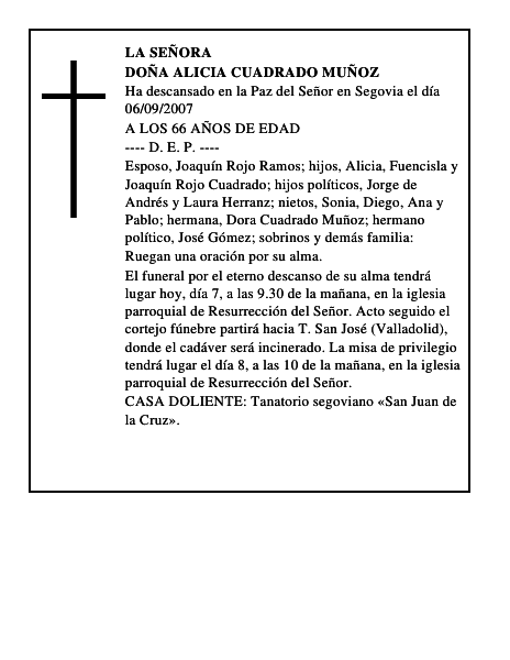 DOÑA ALICIA CUADRADO MUÑOZ