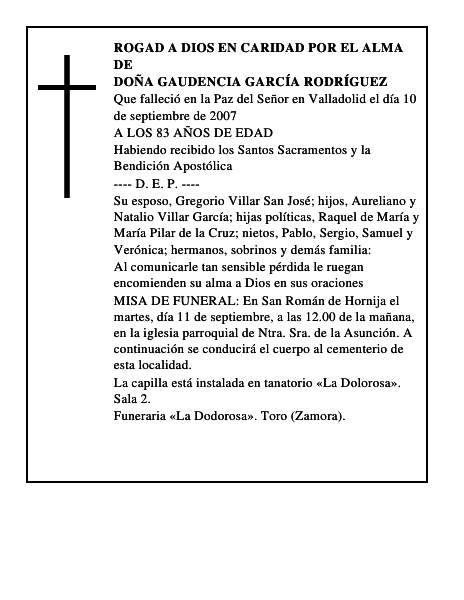 DOÑA GAUDENCIA GARCÍA RODRÍGUEZ