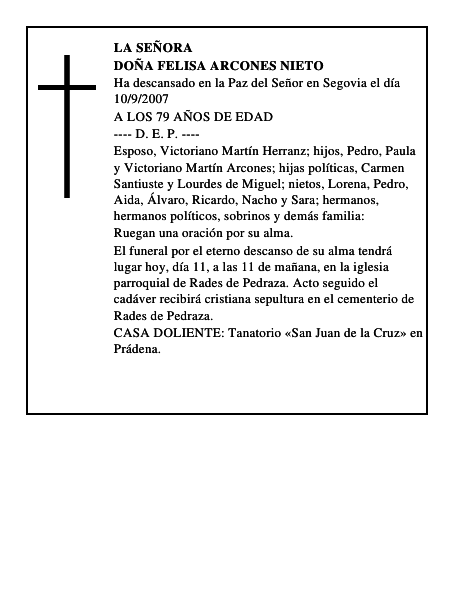 DOÑA FELISA ARCONES NIETO