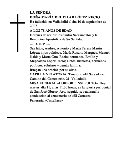 DOÑA MARÍA DEL PILAR LÓPEZ RECIO