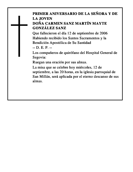 DOÑA CARMEN SANZ MARTÍN MAYTE GONZÁLEZ SANZ