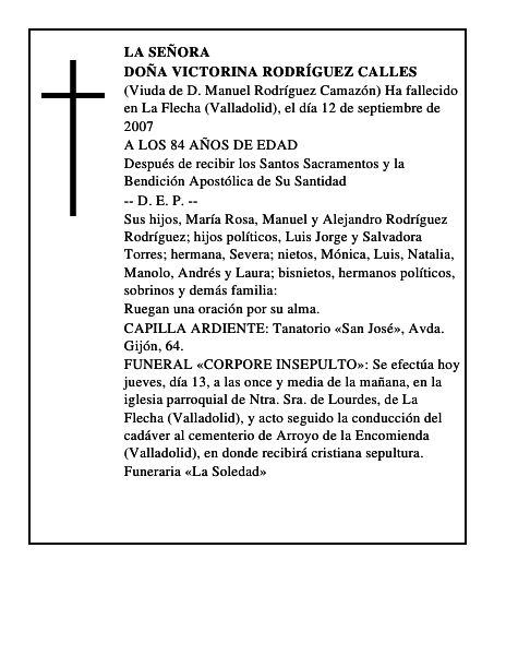 DOÑA VICTORINA RODRÍGUEZ CALLES
