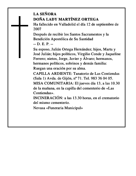 DOÑA LADY MARTÍNEZ ORTEGA