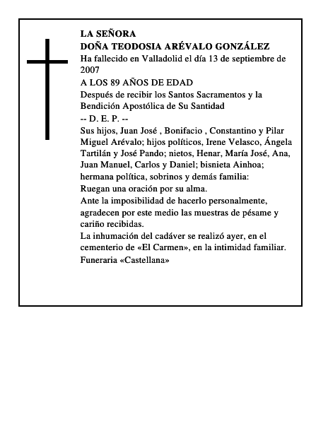 DOÑA TEODOSIA ARÉVALO GONZÁLEZ