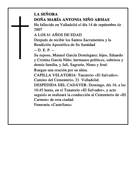 DOÑA MARÍA ANTONIA NIÑO ARMAS