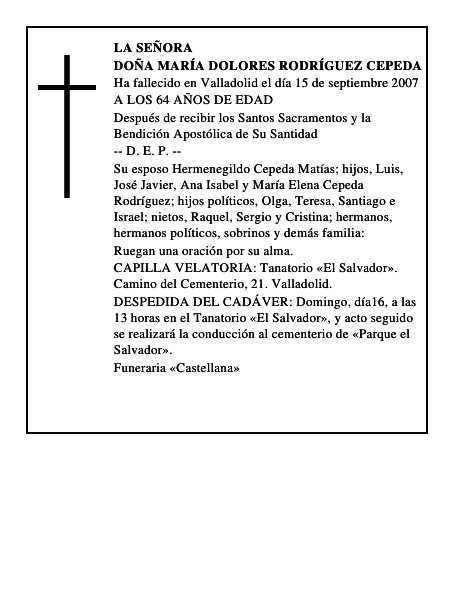 DOÑA MARÍA DOLORES RODRÍGUEZ CEPEDA