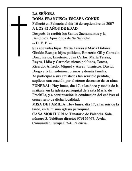 DOÑA FRANCISCA ESCAPA CONDE
